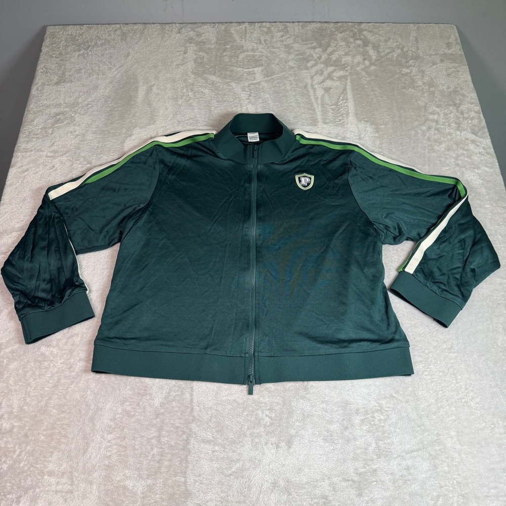 PINK Victoria's Secret Women Dark Green Full Zip Track Jacket XXL Striped Sleeve